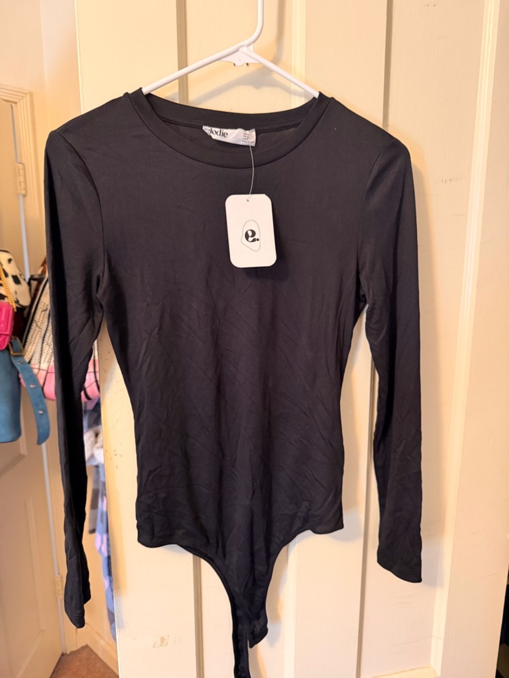 Elodie Black Long-Sleeve Crewneck Bodysuit